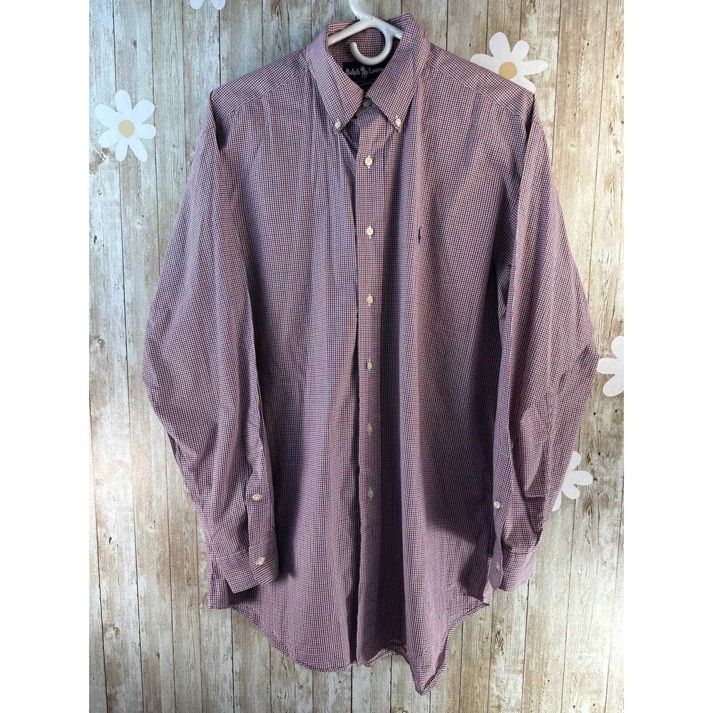 Ralph Lauren Men's Button Up Shirt Sz M 15.5 Red Blue‎ Check Yarmouth Cotton